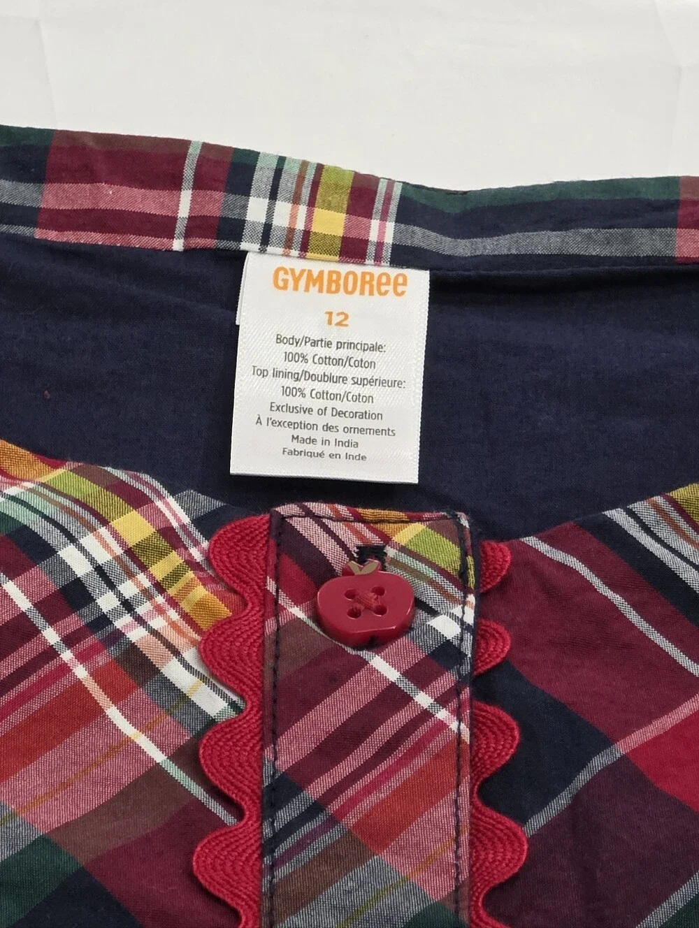 Gymboree Apple Orchard Plaid Poplin Red & Navy Blue Babydoll Dress Size 12